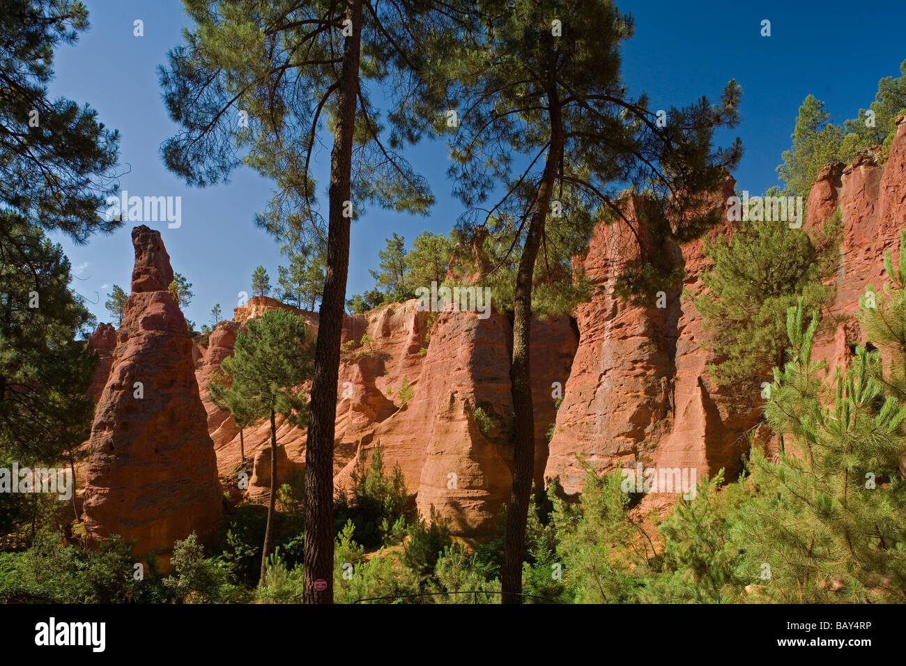 Ocker Steinbruch im Sonnenlicht, Roussillon, Vaucluse, Provence, Frankreich Stockfoto