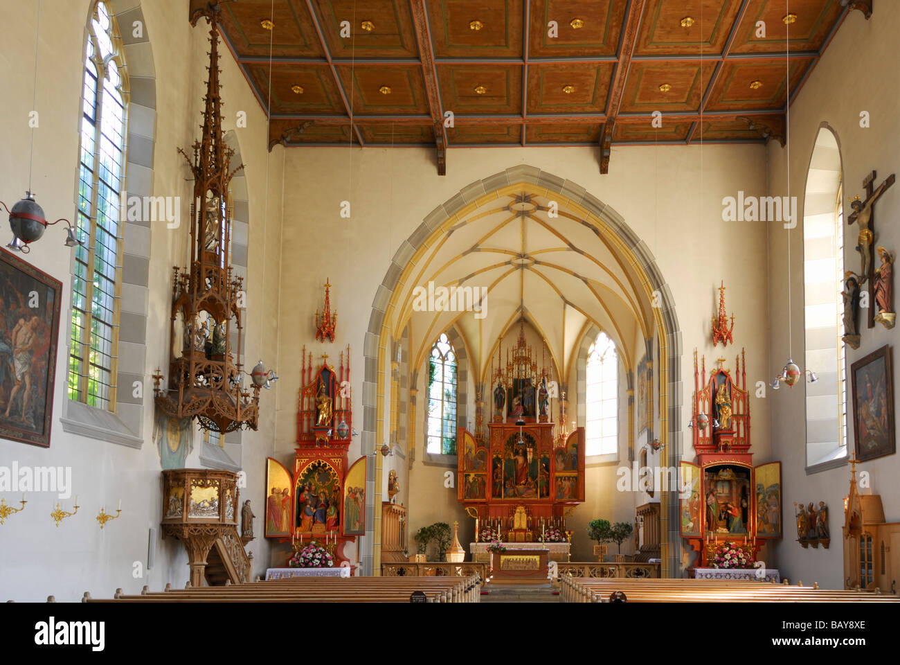 Innenansicht des Neo-gotische Kirche in Oberstdorf, Allgäu Palette, Allgäu, Schwaben, Bayern, Deutschland Stockfoto