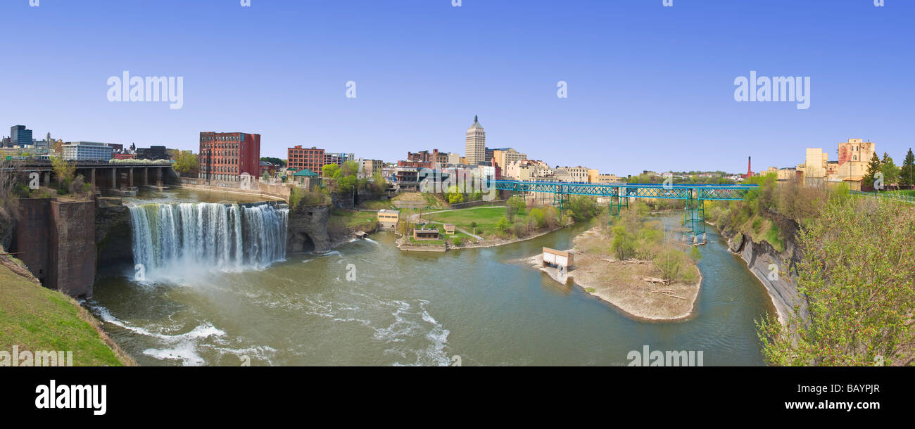 High Falls und den Genesee River und die Skyline von Rochester New York Stockfoto