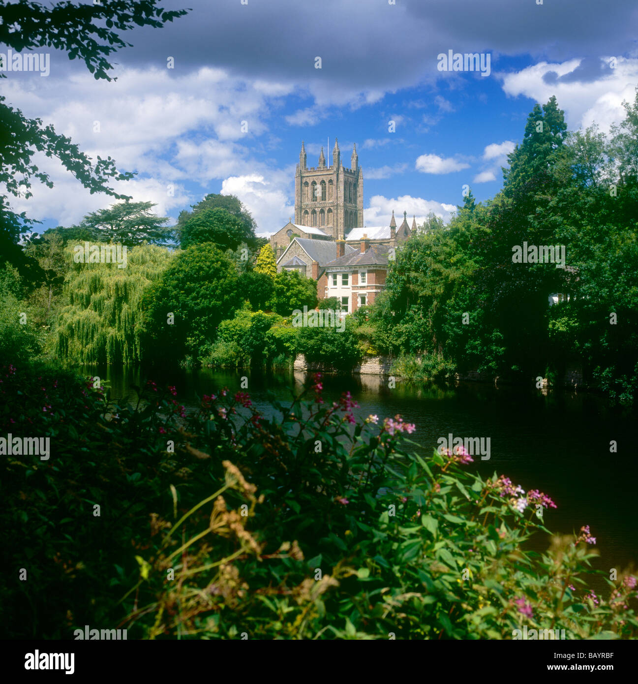 Hereford Kathedrale und den Fluss Severn Stockfoto