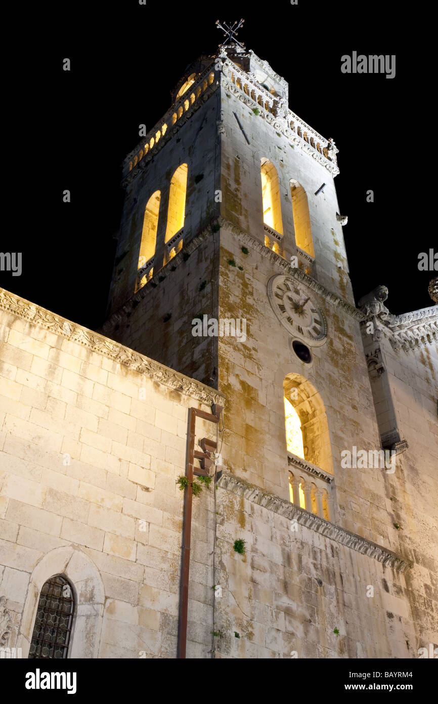 Hauptplatz mit der Kathedrale im mittelalterlichen Altstadt Korcula von Nacht-Kroatien-Dalmatien-Region Europa Stockfoto