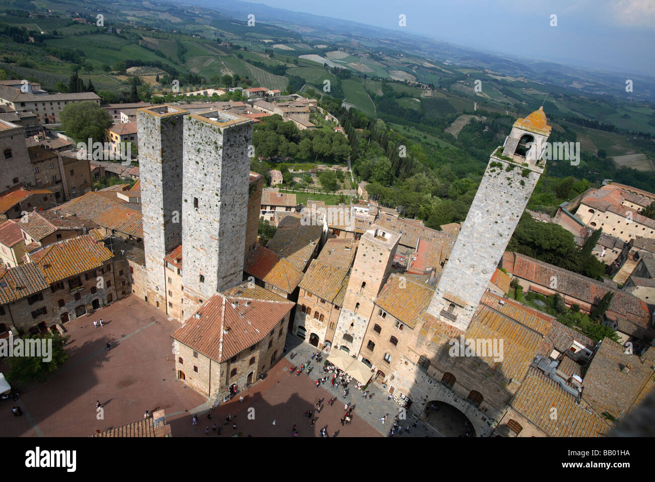 Luftaufnahme von San Gimignano Türme, Toskana, Italien Stockfoto