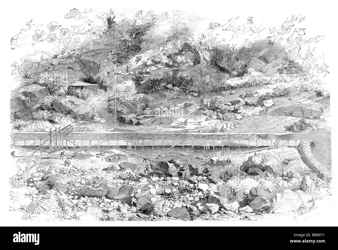 kalifornische gold Bezirk Kanaha Bar an einem Nebenarm der Saxramento war wo gold erstmals Bergleute arbeiten das Bett gefunden Stockfoto