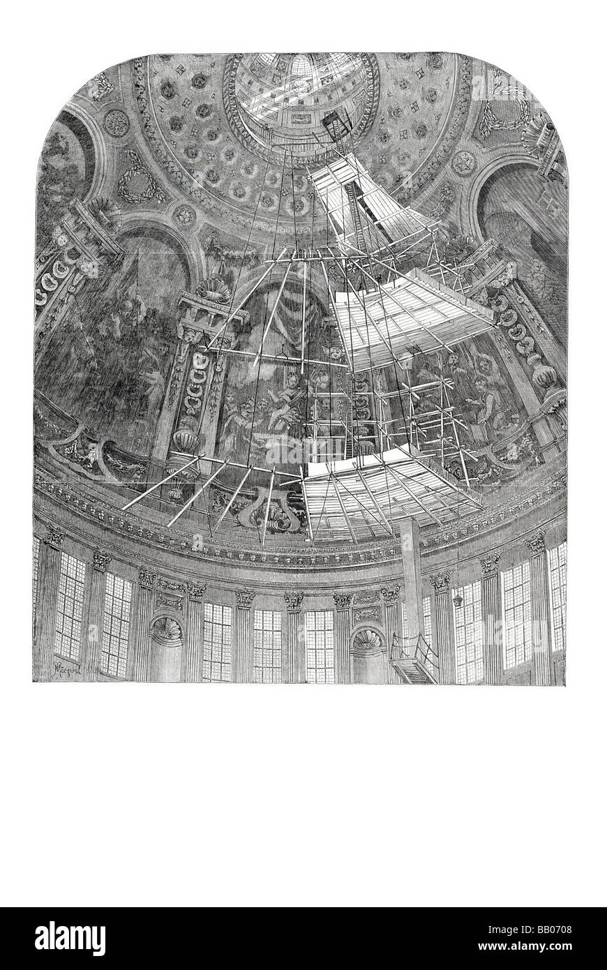 Restaurierung der Malereien in der St Paul s Kuppel Kathedrale Kirche Religion reparieren dekorieren Turm Dach Malerei Farbe scaffol Stockfoto