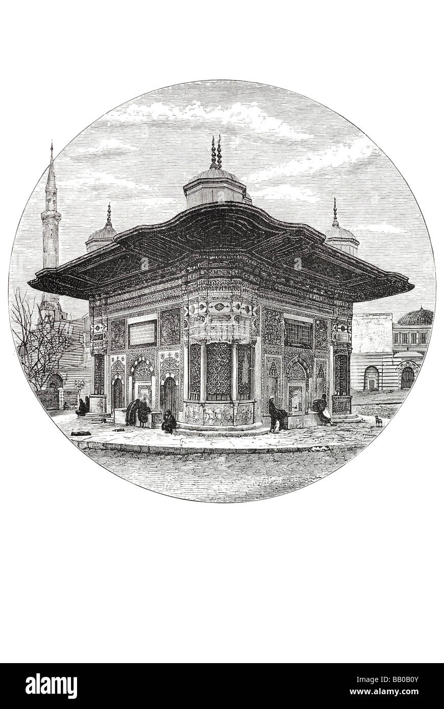 Brunnen-Serail Sarayburnu Palast Punkt Golden Horn Marmara Istanbul Topkapi Palast Gülhane Park stehen antike Hagios Demetr Stockfoto