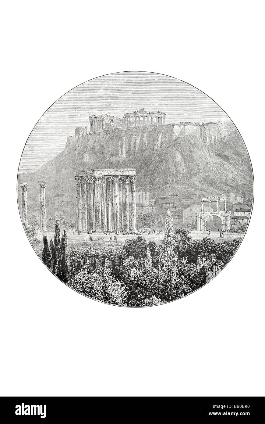 das Akropolis-Tor des Hadrian und Ruinen der Tempel des jupiter Stockfoto