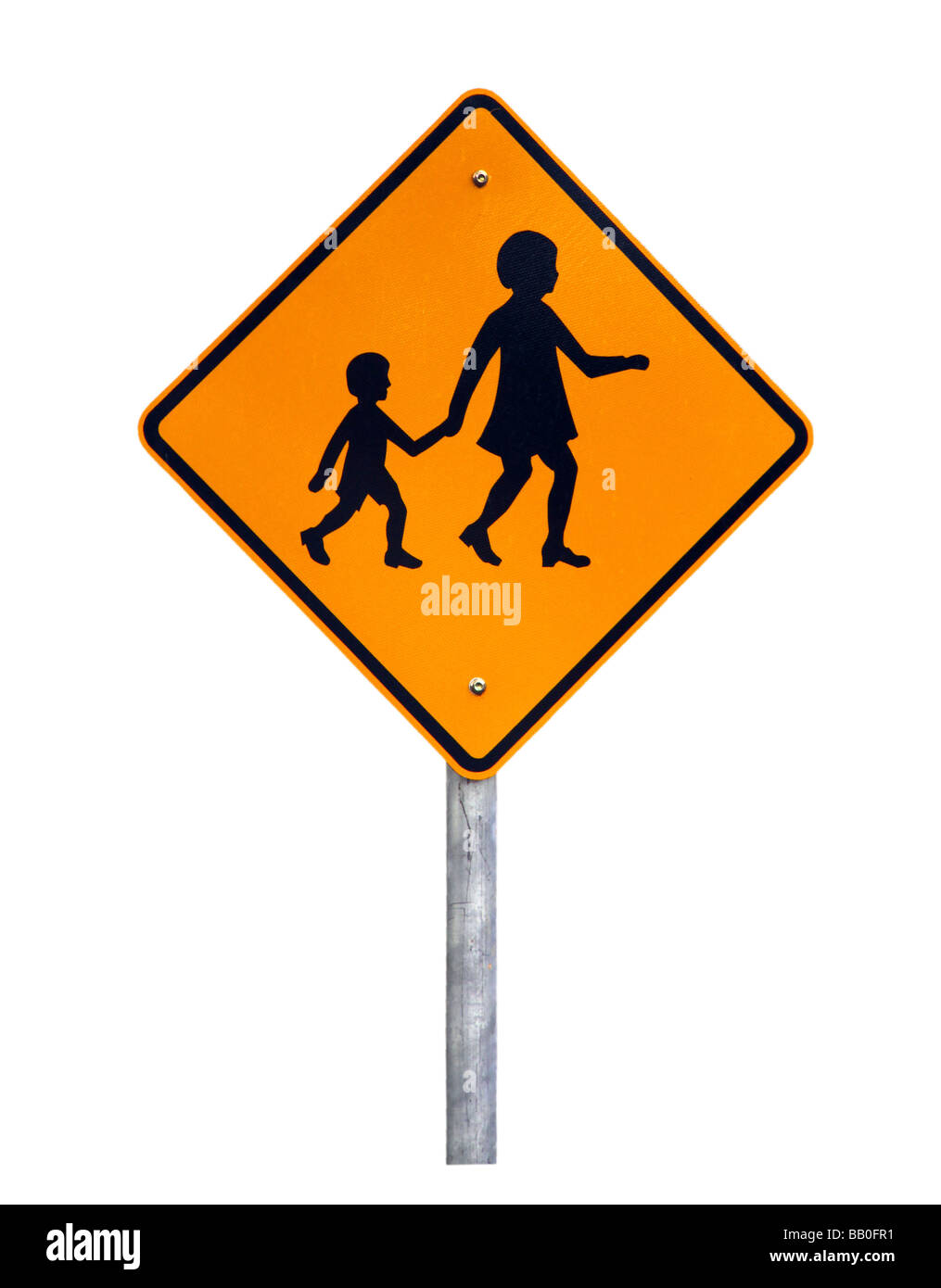 Achtung Kinder überqueren Verkehrsschild aus Australien.  Isolated on White. Stockfoto