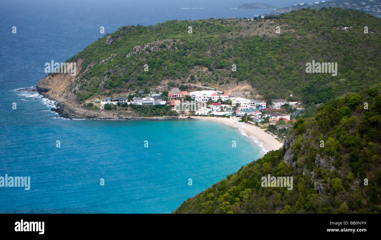 Dorf und dem weißen Sand Strand St. Barts Stockfoto