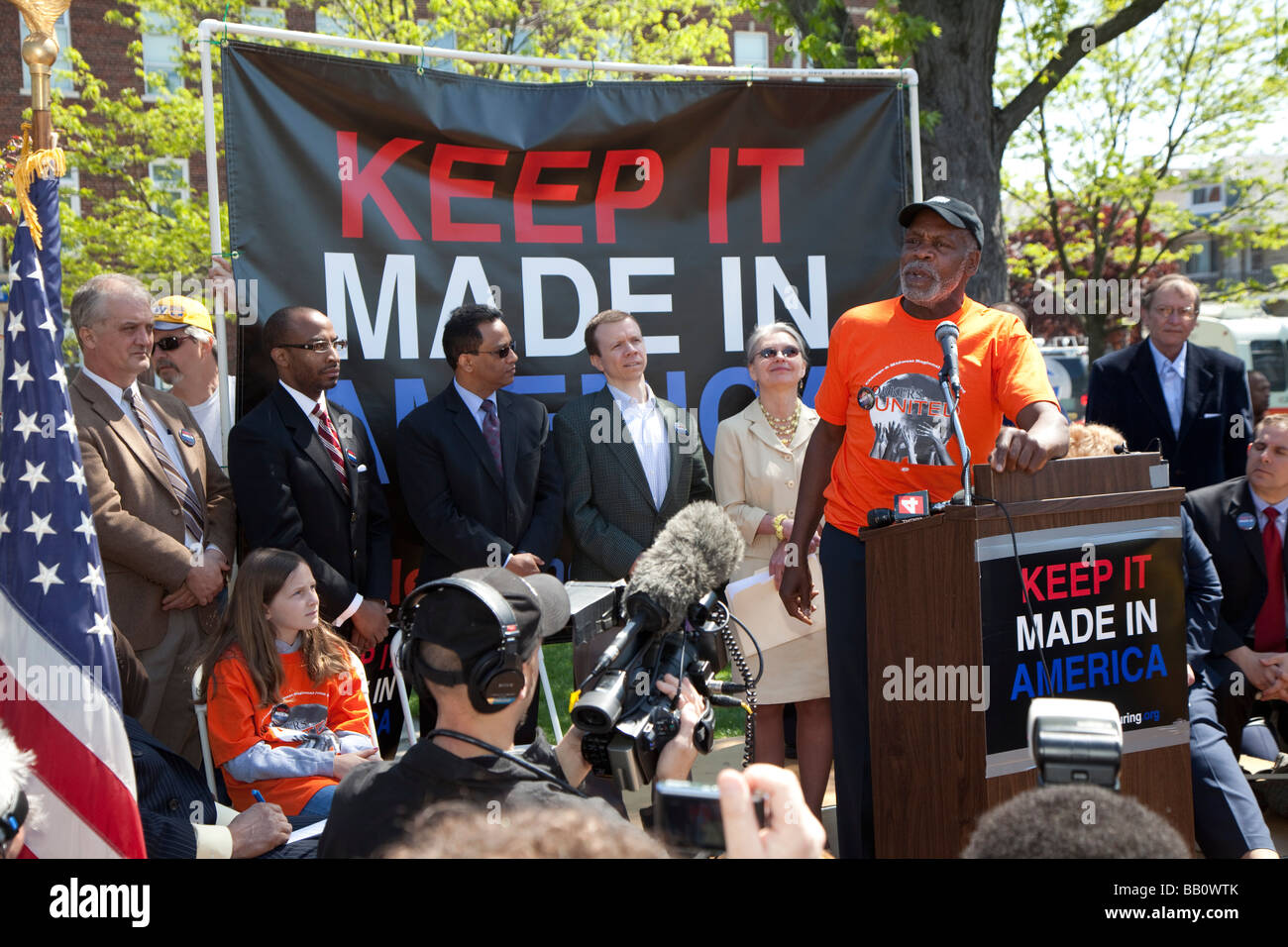 Danny Glover spricht auf einer Kundgebung zu retten amerikanische Herstellung Jobs Stockfoto