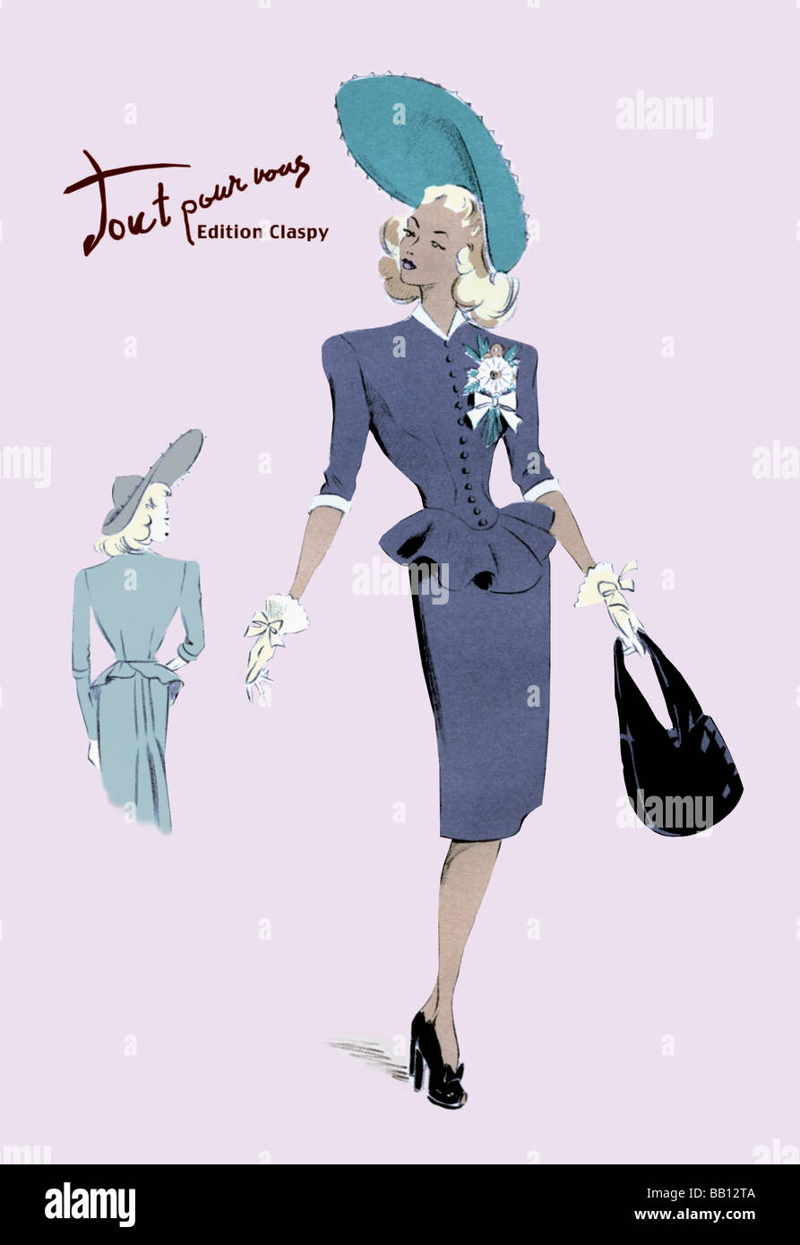 Edel Anzug Kleid mit Hut und Tasche Stockfoto