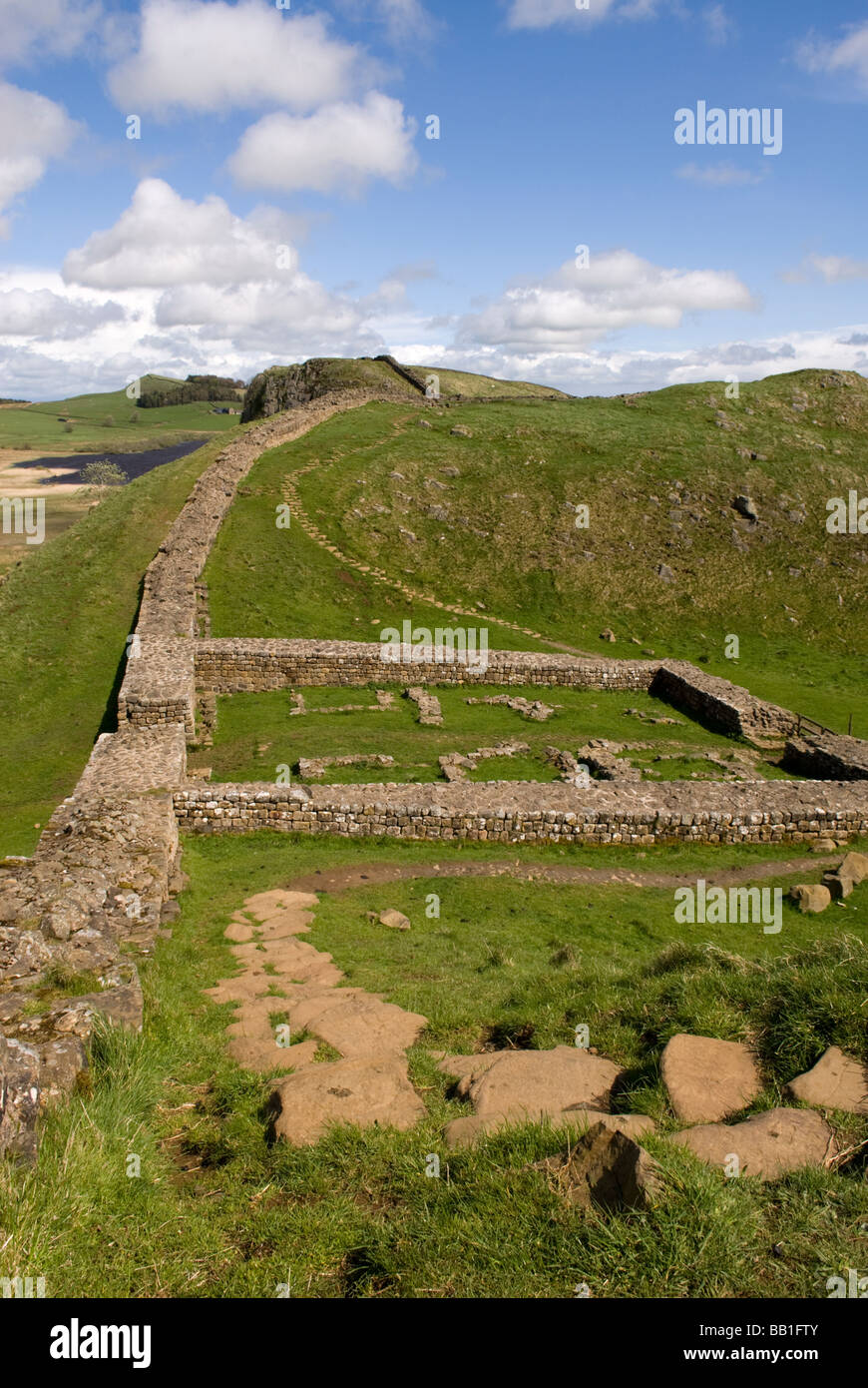 Milecastle 39 Schloss Nick, der Hadrianswall. Rigg-Stahlprofil in der Nähe von Hexham Northumberland, England. Stockfoto