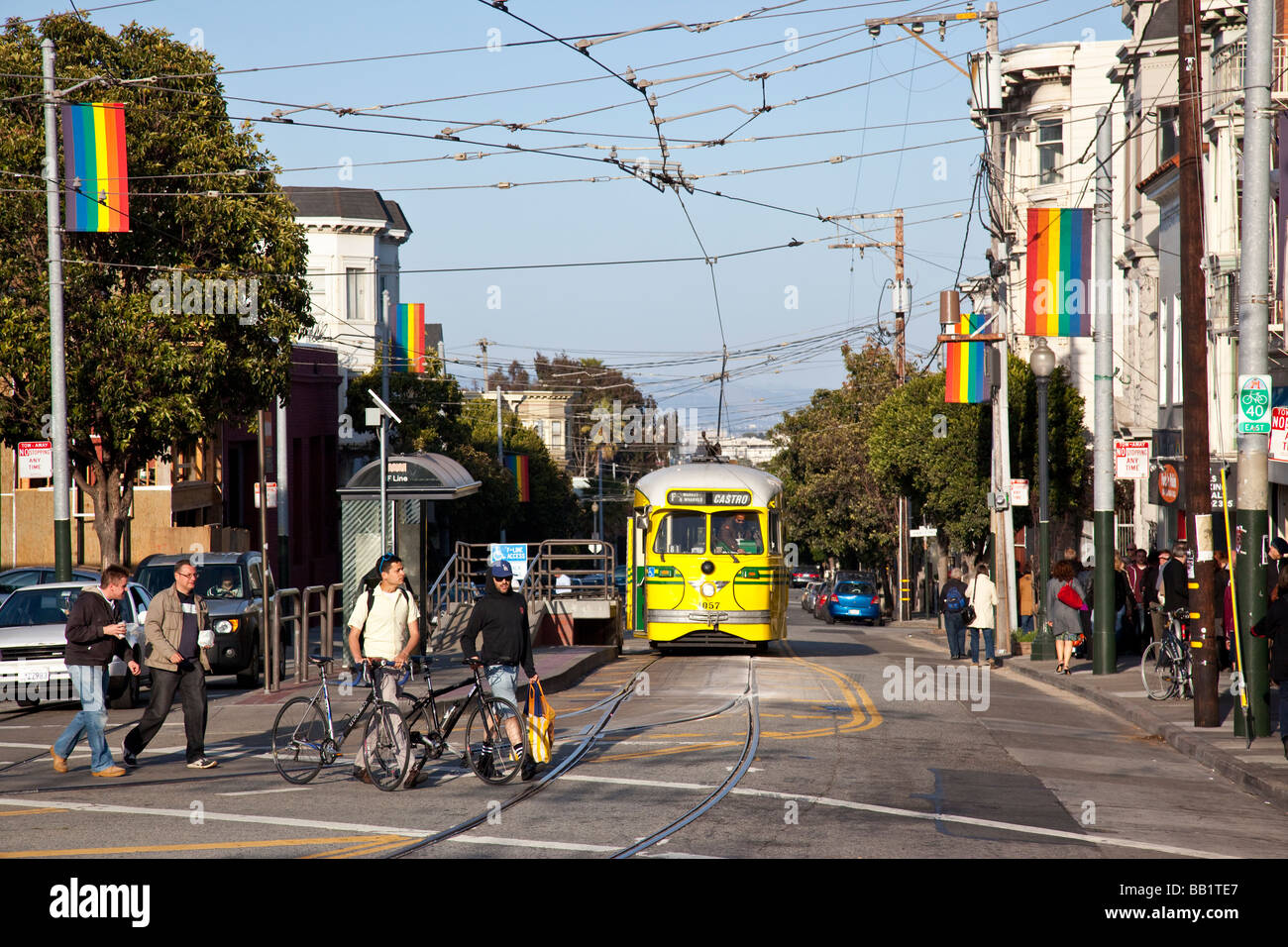 Historische Straßenbahn in der Castro in San Francisco, Kalifornien Stockfoto