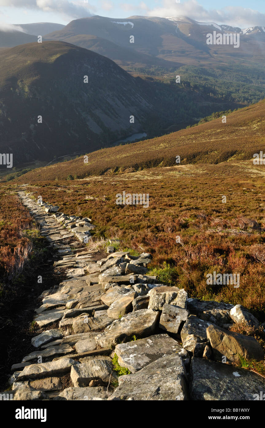 Stein gepflasterter Fußweg Meall ein Buchaille Cairngorms Schottland Stockfoto