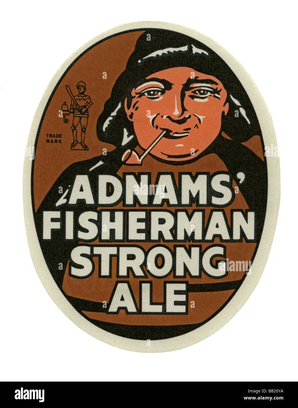 Alte britische Bieraufkleber Adnams Fischer Strong Ale, Southwold, Suffolk Stockfoto