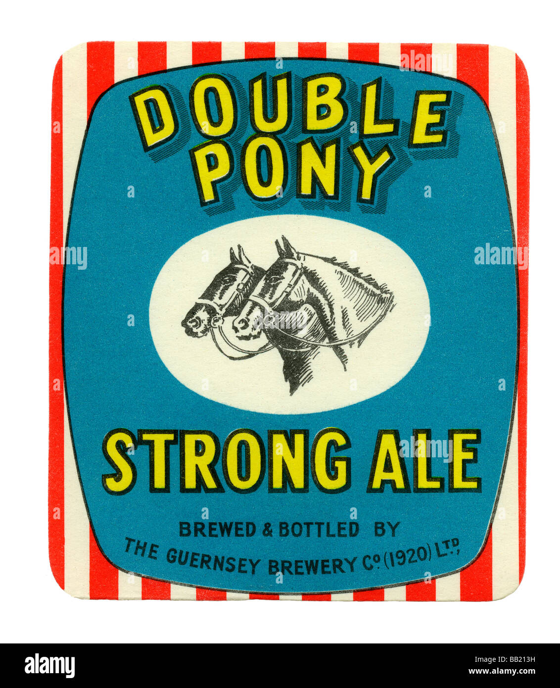 Alte britische Bieraufkleber für doppelte Pony Strong Ale, Guernsey, Channel Islands Stockfoto