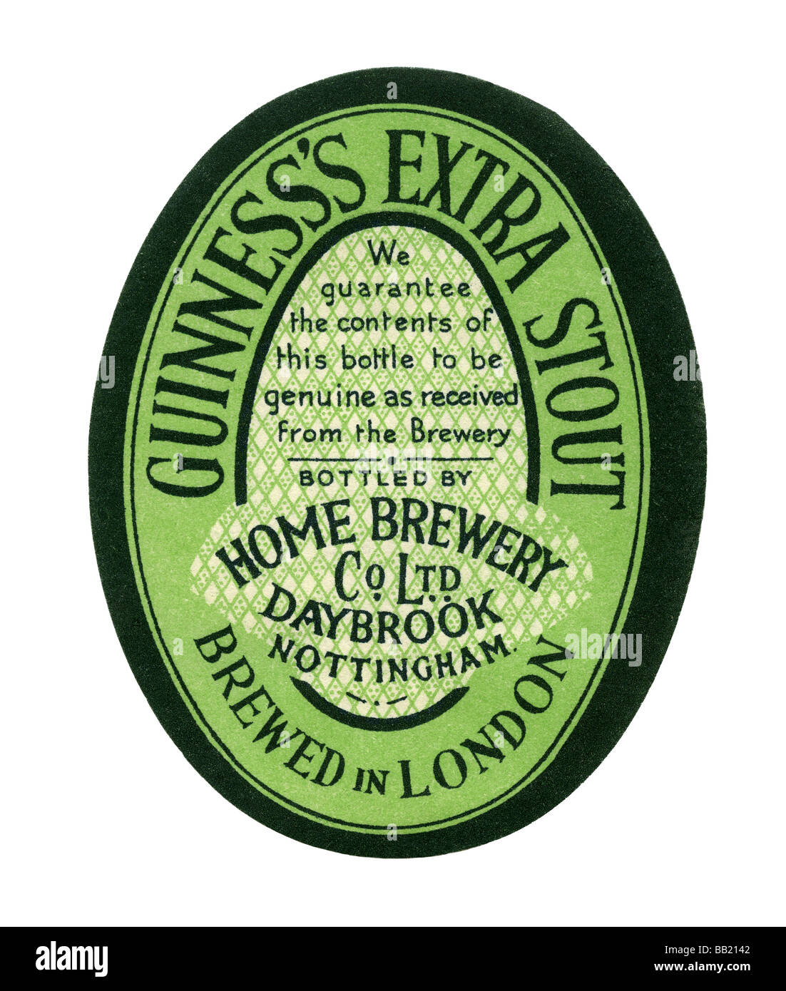 Alten Guinness Label für Extra Stout, abgefüllt durch Home Brauerei, Daybrook, Nottingham Stockfoto