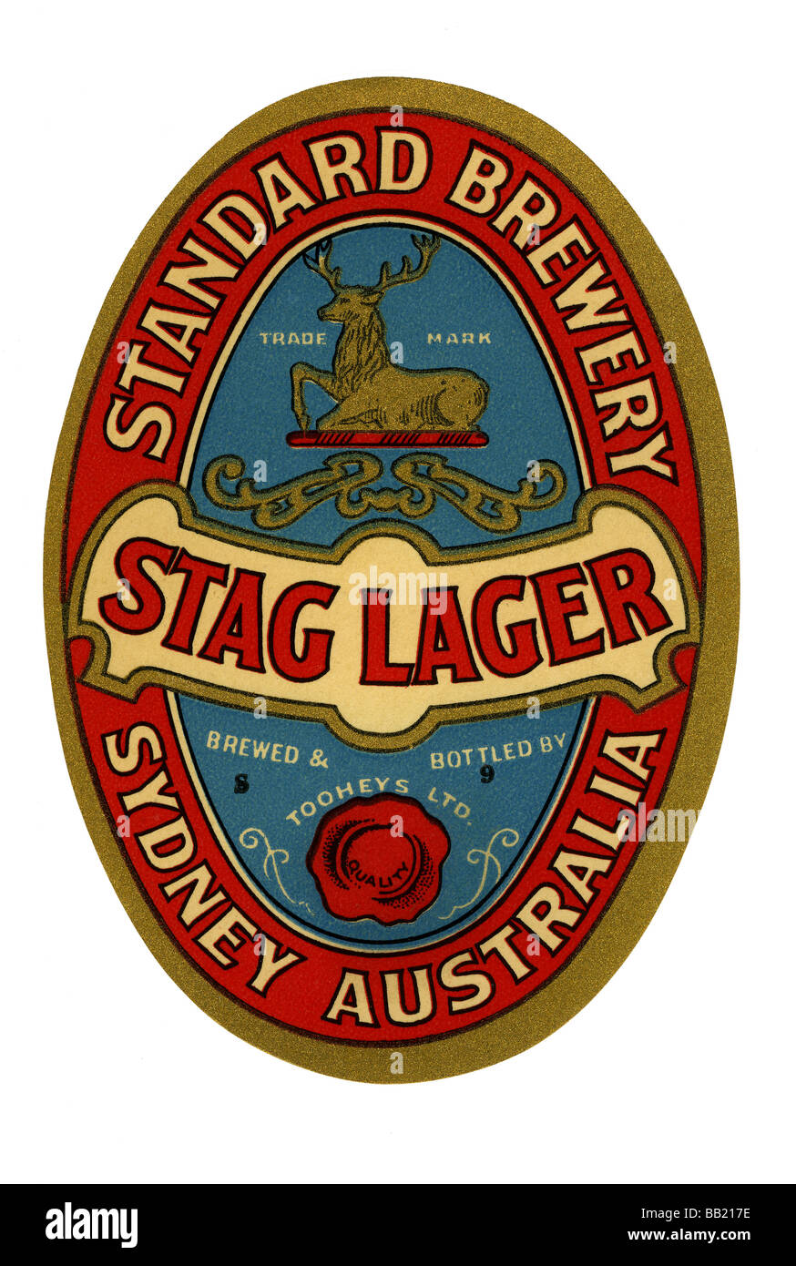 Alten australischen Bieraufkleber für Standard Brauerei Hirsch Lagerbier gebraut von Toohey, Sydney, New South Wales Stockfoto