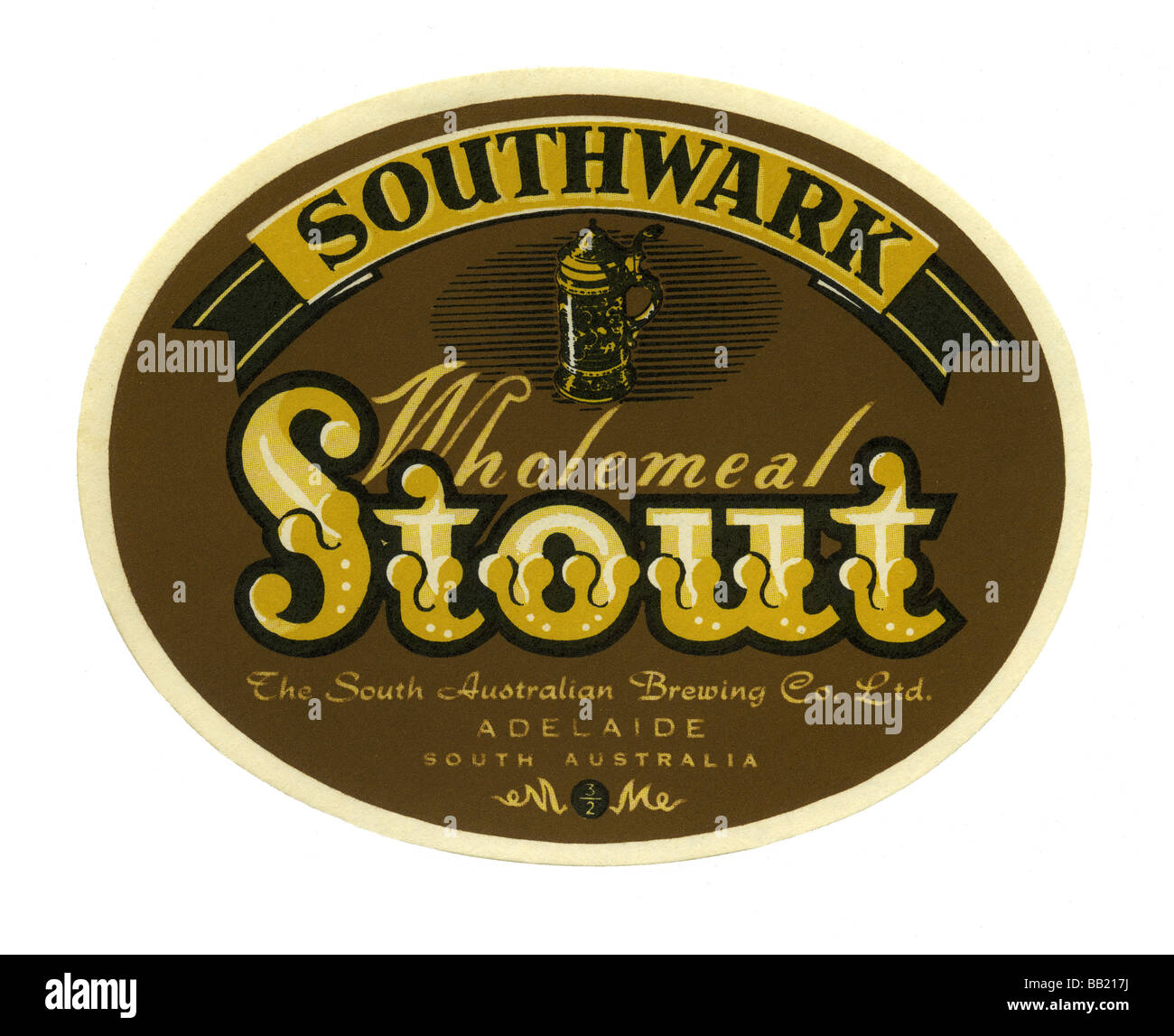 Alten australischen Bieraufkleber für Southwark Vollkorn Stout, Adelaide, Südaustralien Stockfoto