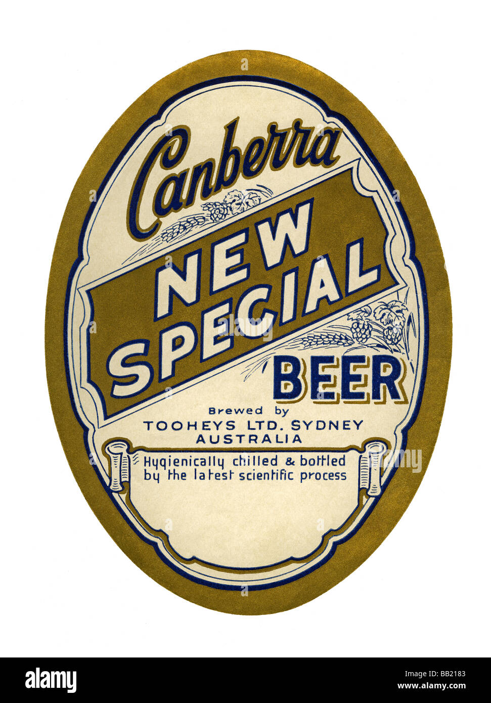 Alten australischen Bieraufkleber für Canberra neue Spezialbier, gebraut Sydney, New South Wales Stockfoto