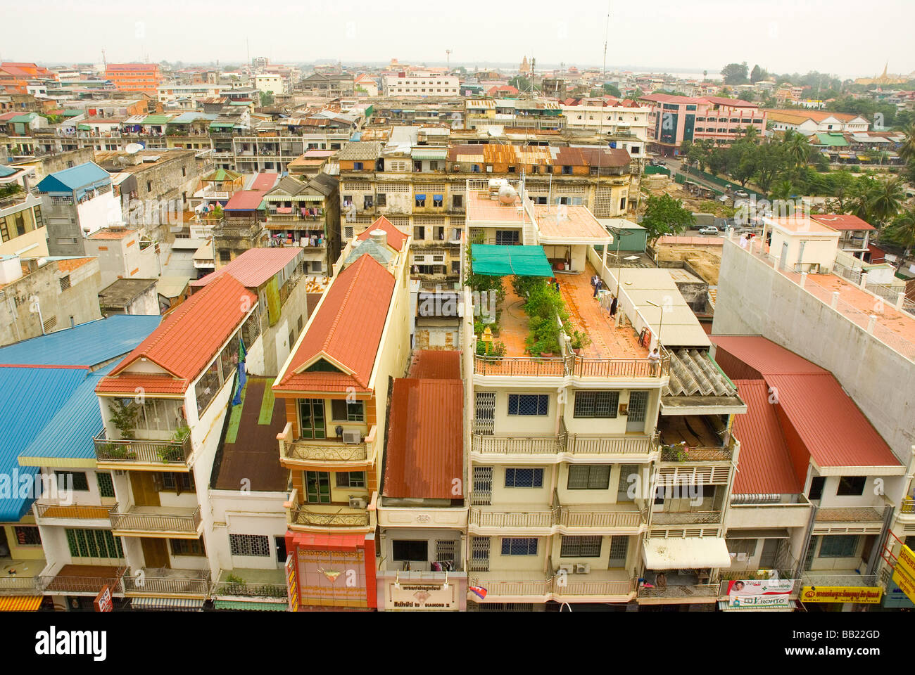 Kambodscha. Phnom Penh. Luftaufnahme des beengten Phnom Penh. Stockfoto