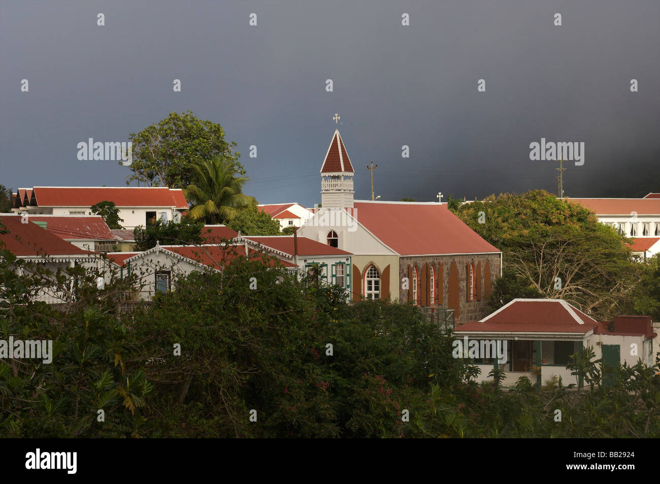 Saba Windwardside traditionelle Architektur Stockfoto