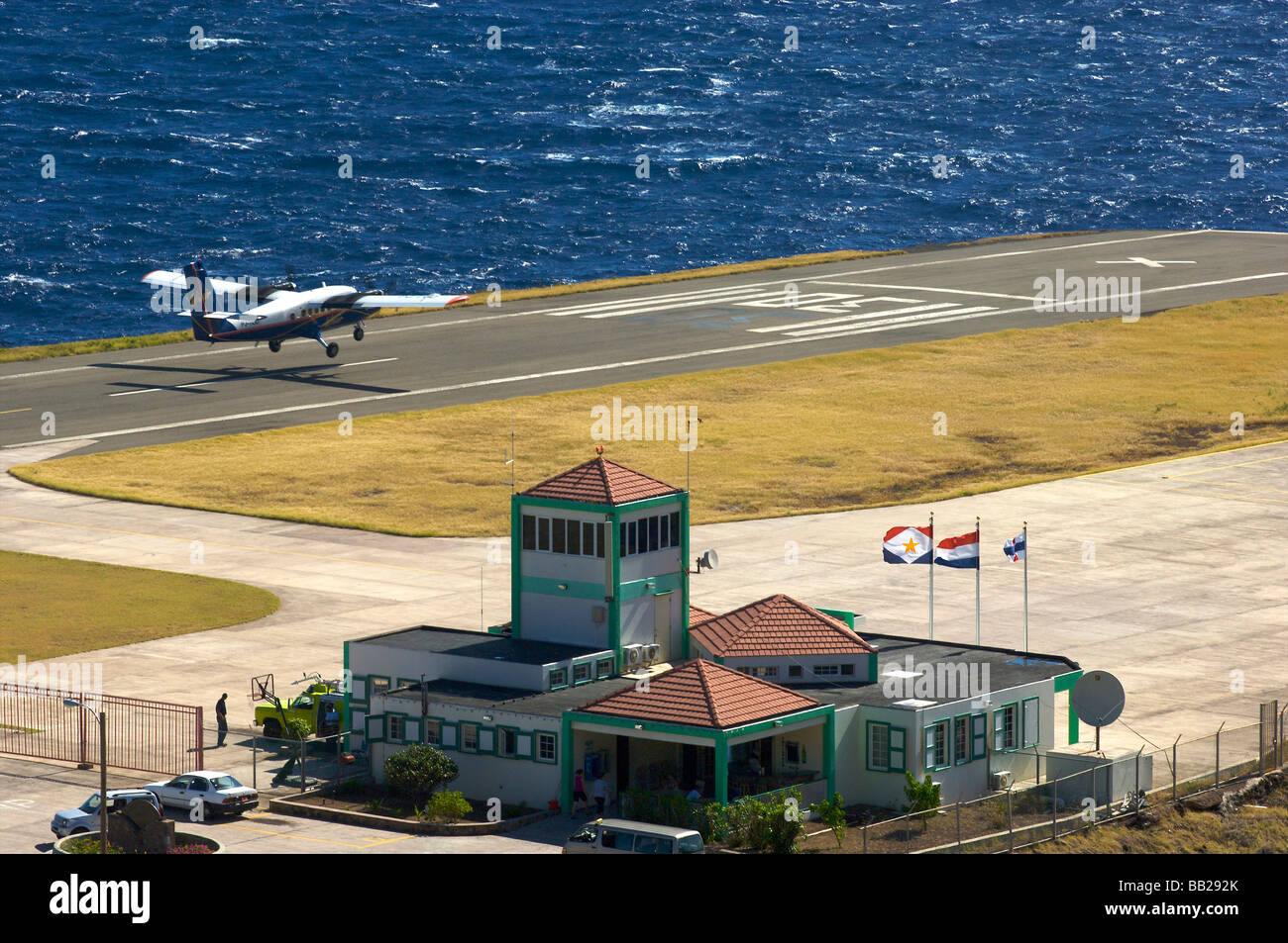 Saba Flughafen die kürzesten kommerziellen Landebahn der Welt Stockfoto