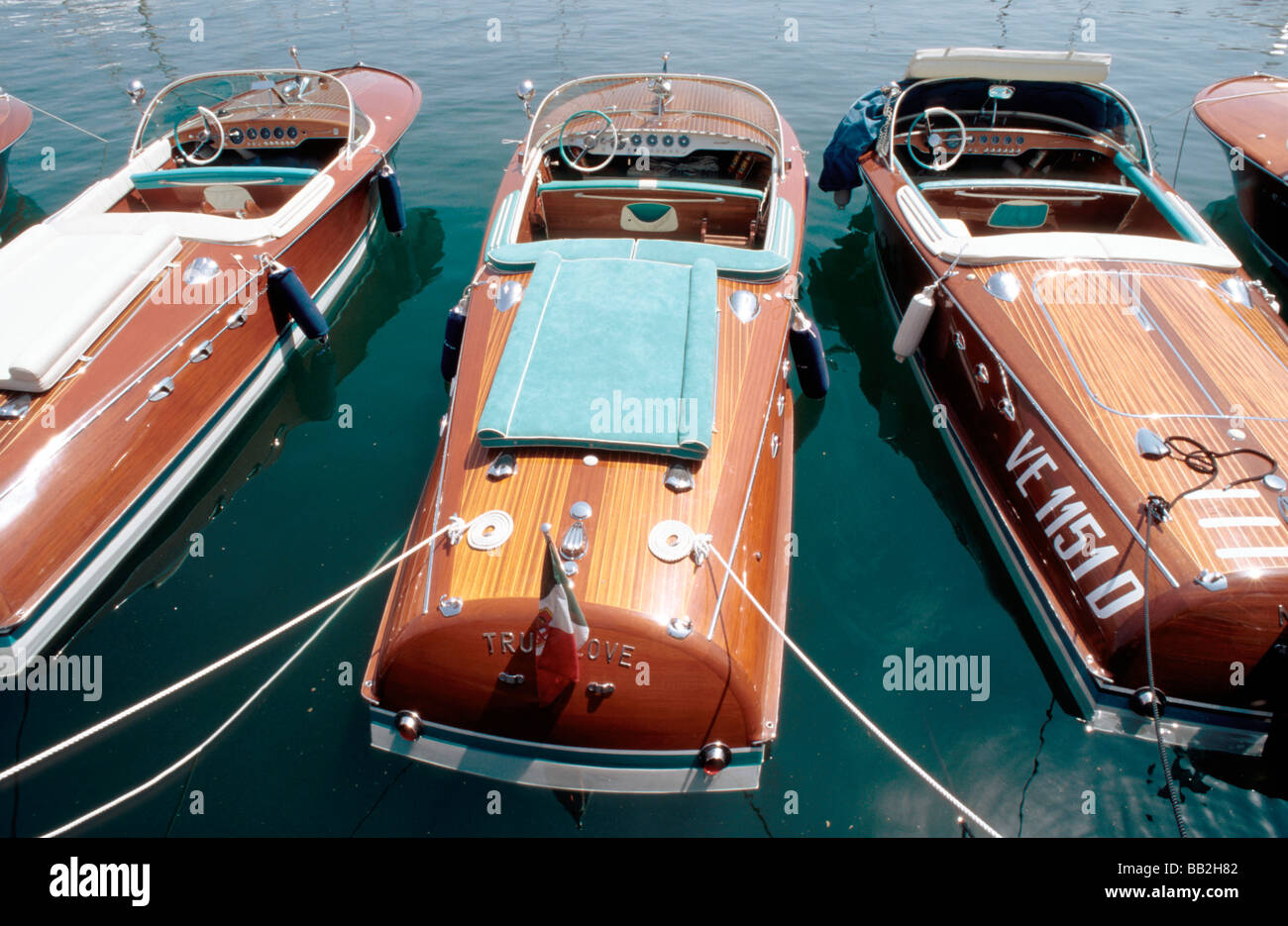 Motorboote Riva in Rapallo Italien Stockfoto