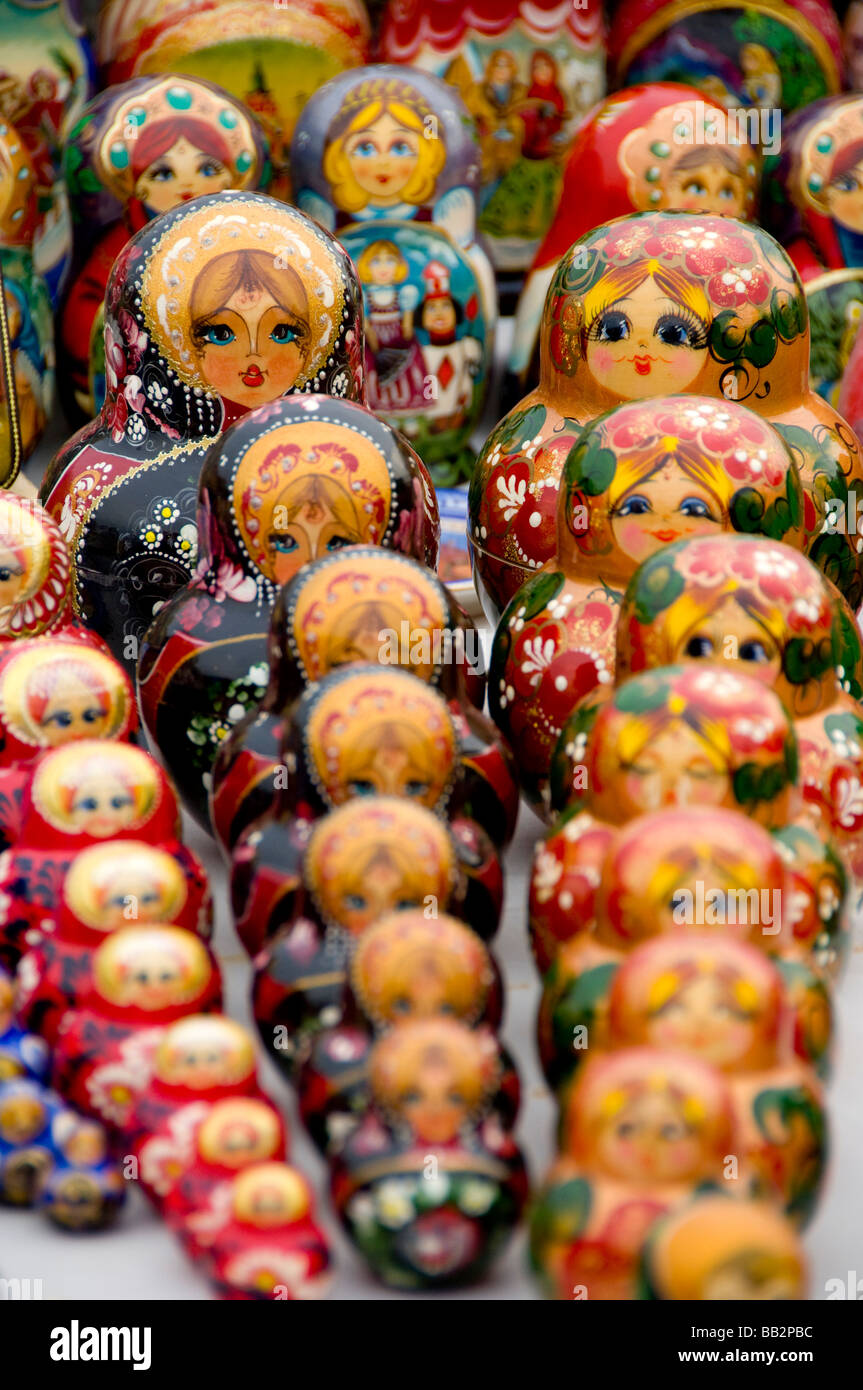 Russland, Moscow. Typische russische Kunsthandwerk, Matrjoschkas. (RF) Stockfoto