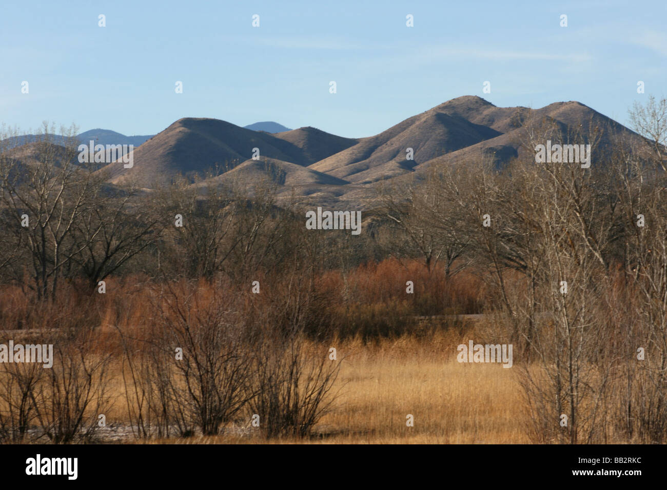 Blick auf die Berge in der Nähe von Bosque Del Apache, Socorro, New Mexico, USA Stockfoto