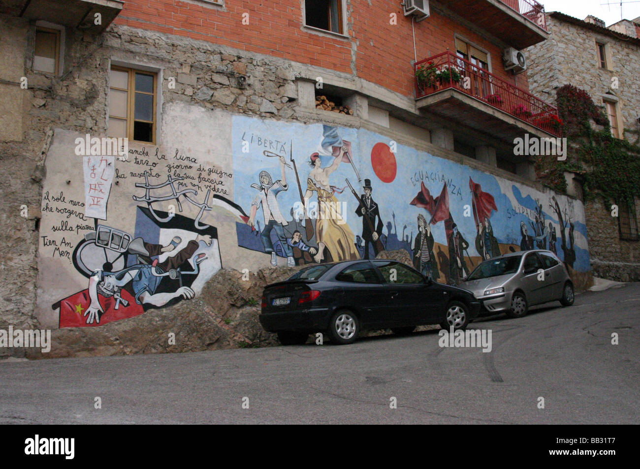 Freiheit führt der französischen Revolution Wandbild Orgosolo Sardinien Italien Stockfoto