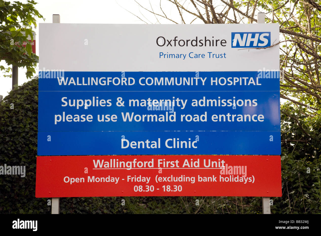 Zeichen von Wallingford Community Hospital, Wallingford, Oxfordshire, England Stockfoto