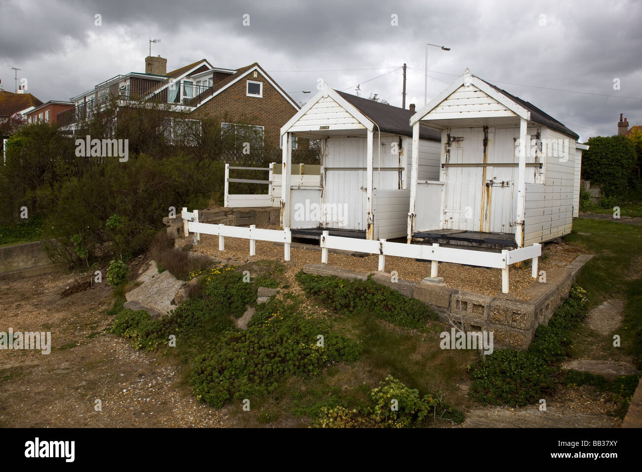 Alten Strand Hütten Bexhill am Meer Sussex Stockfoto