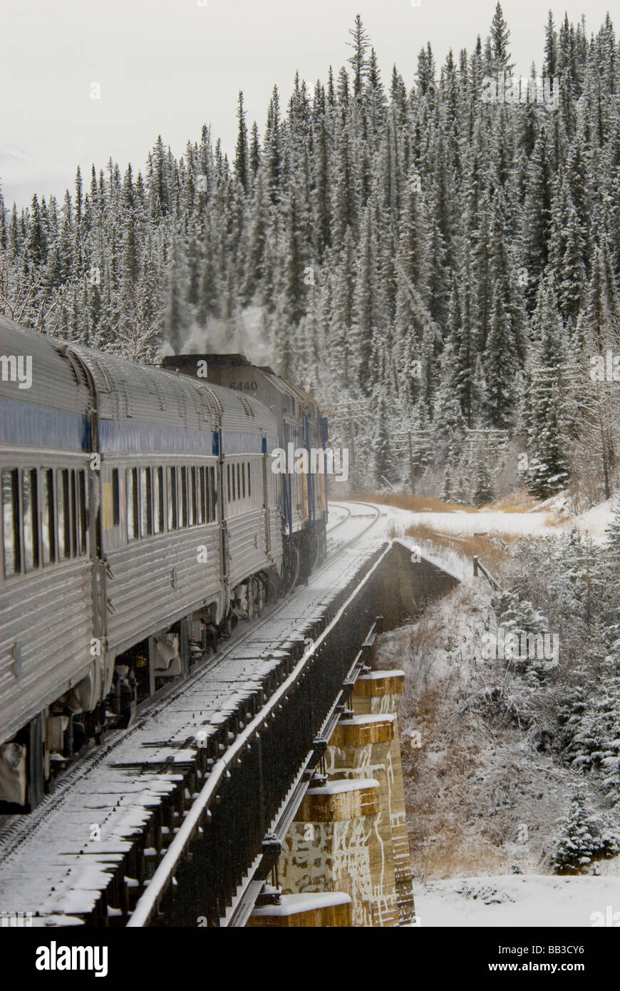 Kanada, Alberta. VIA Rail Schnee Zug zwischen Edmonton & Jasper. Stockfoto