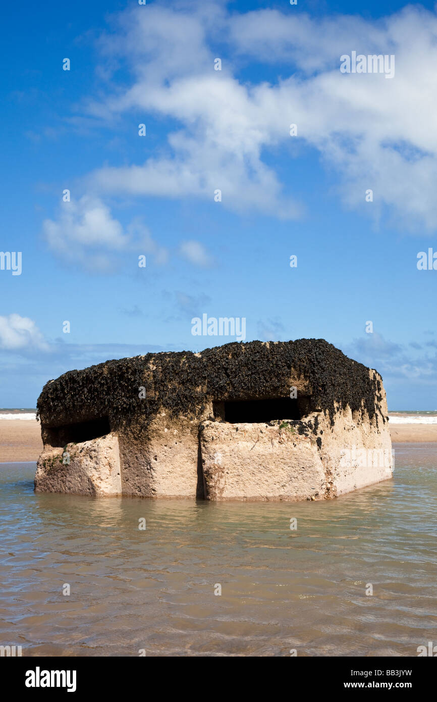 Alten Weltkrieg zwei Pillbox Ruine am Strand bei Easington, East Yorkshire, England, UK Stockfoto