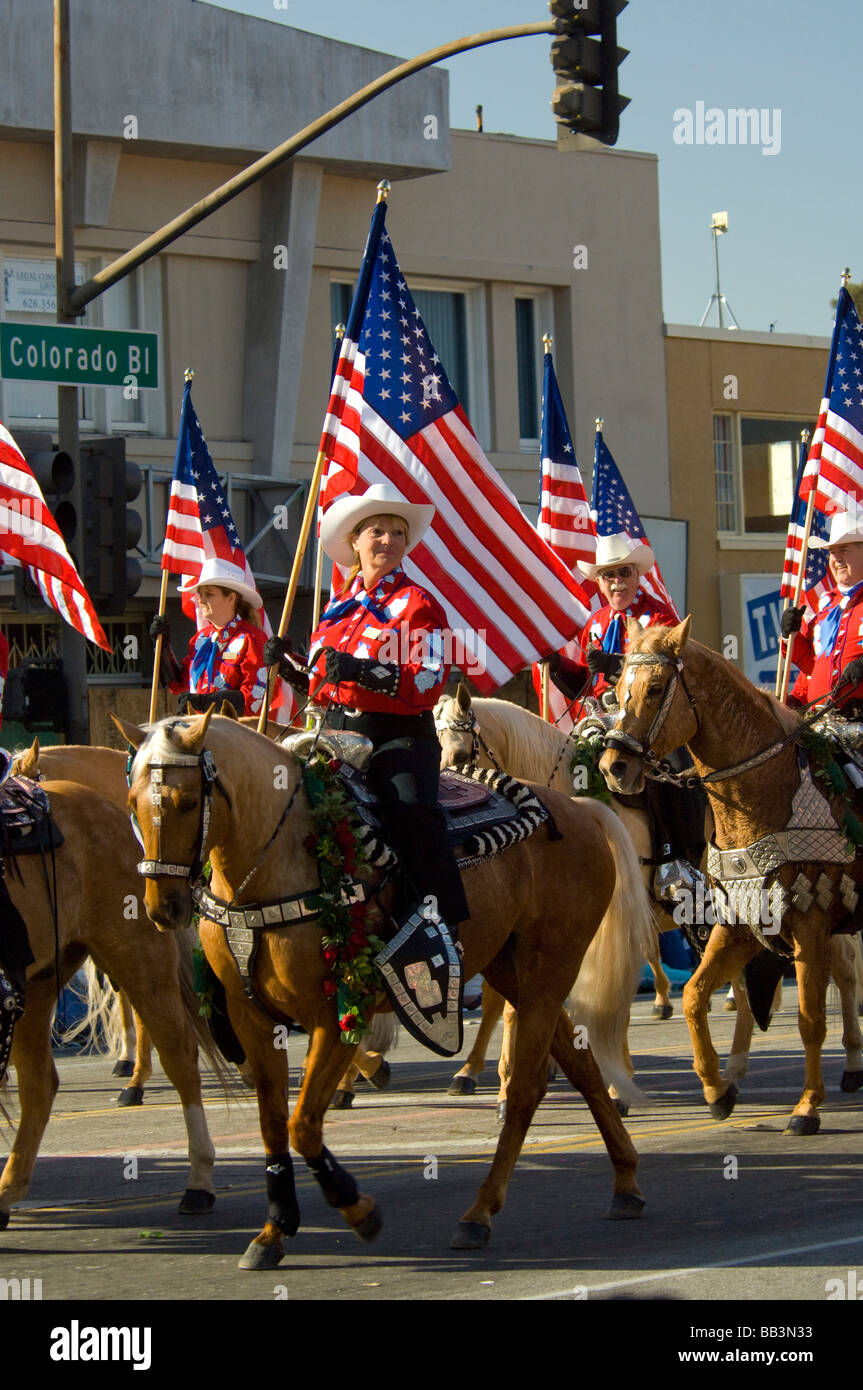 Kalifornien, Pasadena. 2009 Turnier der Rosen, Rose Parade. Long Beach berittene Polizei. Stockfoto