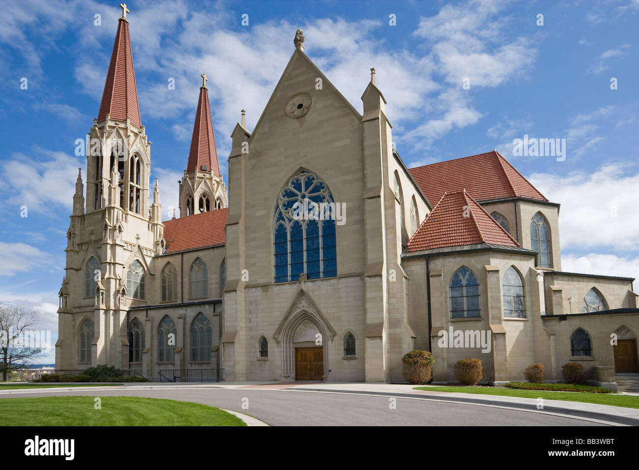 USA, Montana, Helena. Fassade der Kathedrale Saint-Helena. Stockfoto