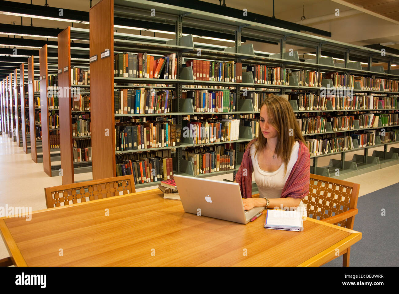 Schüler arbeiten am Computer in der Universitätsbibliothek Stockfoto