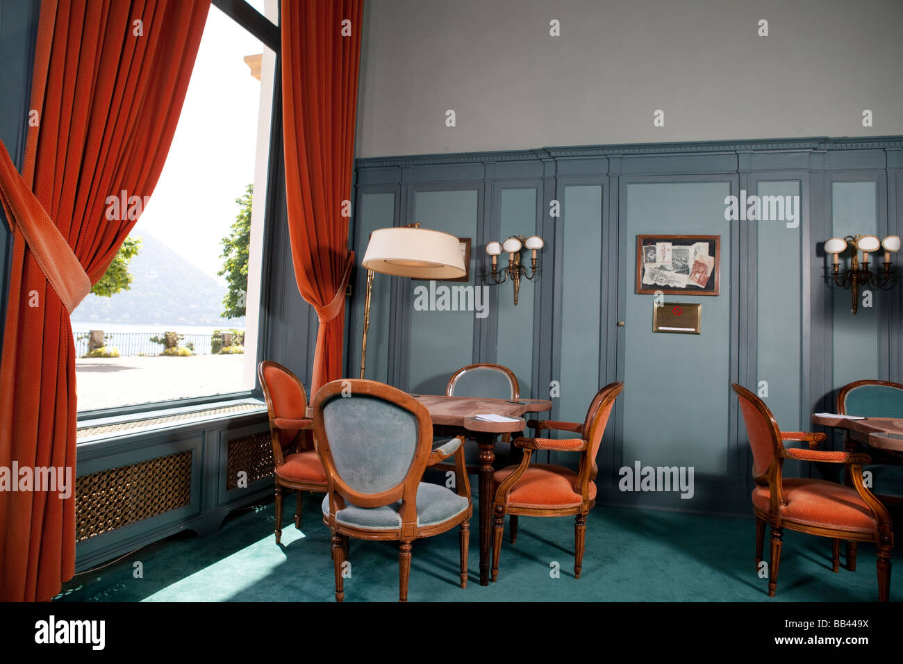 Blaues Zimmer im Luxushotel Villa d ' Este in Cernobbio, Comer See, Italien Stockfoto