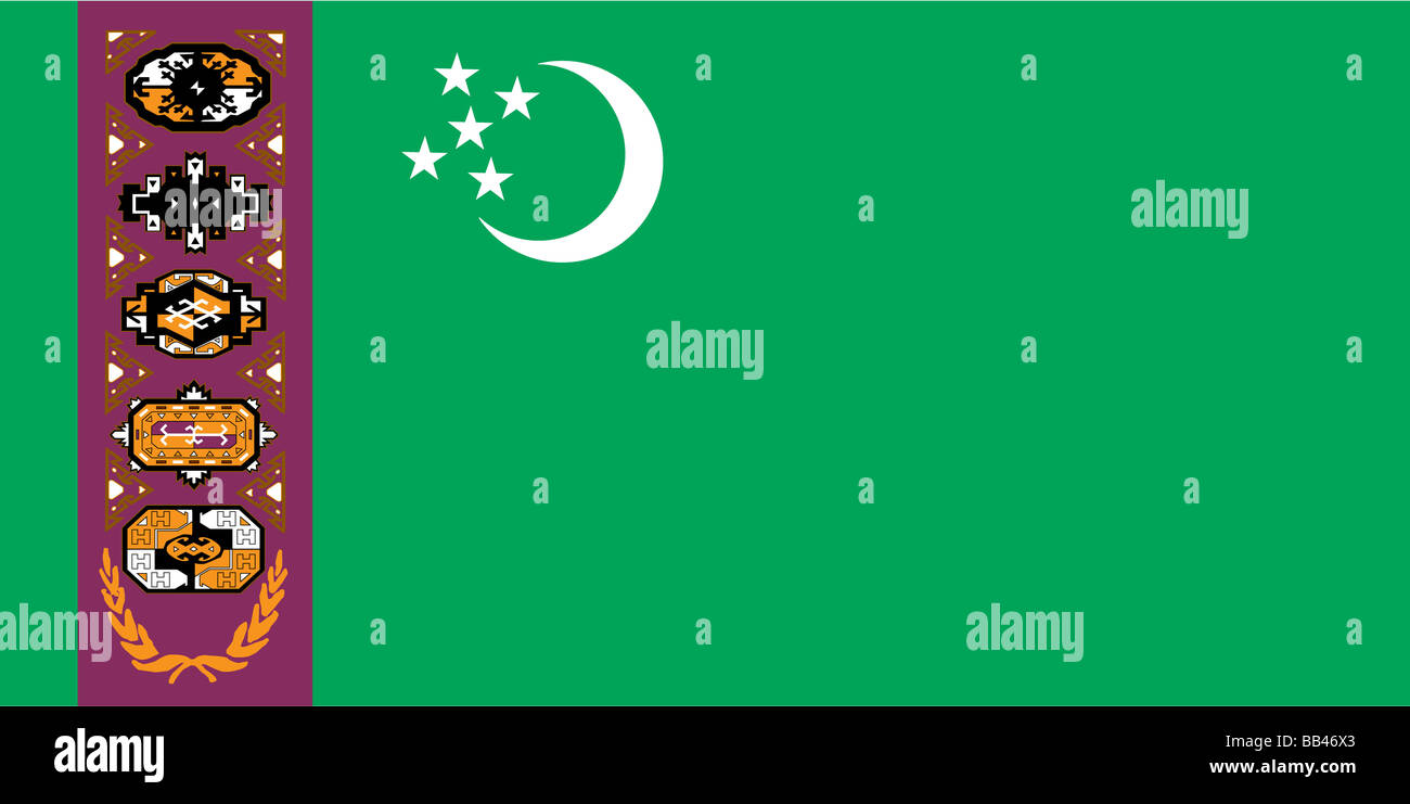 Historische Flagge von Turkmenistan, ein Land in Zentralasien, von 1997 bis 2001. Stockfoto