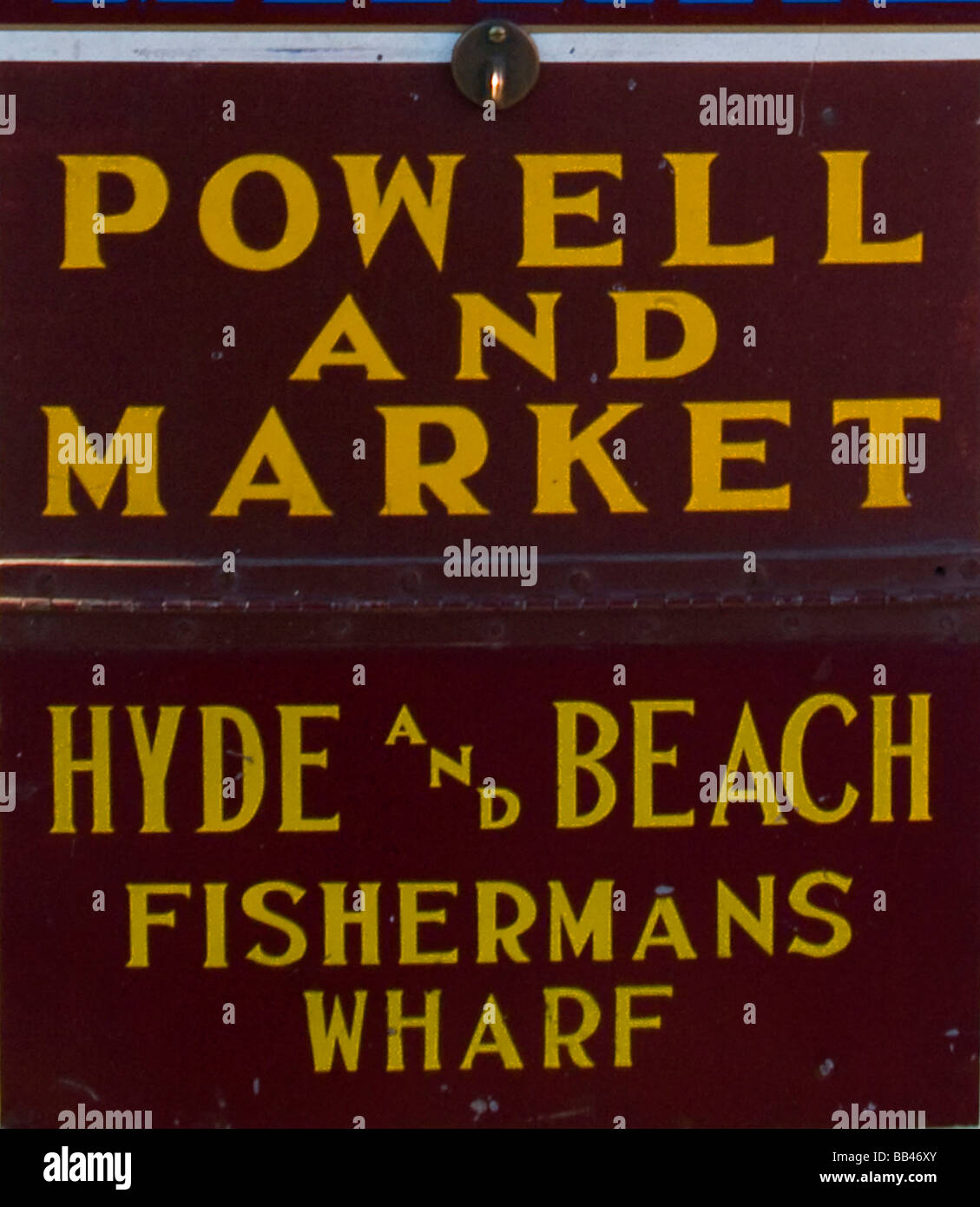 Straßenschild für Powell und Markt, Hyde und Strand und Fishermans Wharf Stockfoto