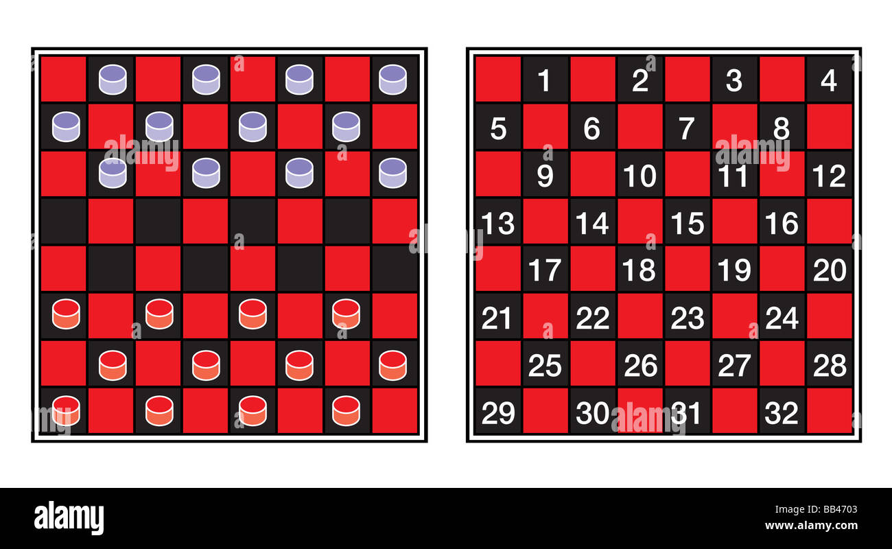 Ein Schachbrettmuster oder Schachbretts, Set für das Spiel. Stockfoto