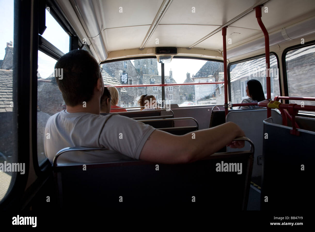 Passagiere im Obergeschoss Doppeldecker-Bus Stockfoto