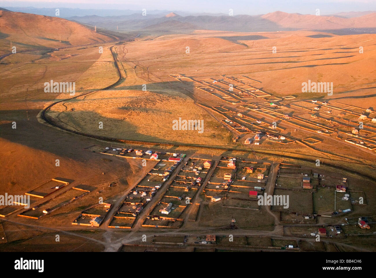 Luftbild der ländlichen Entwicklung, Mongolei Stockfoto