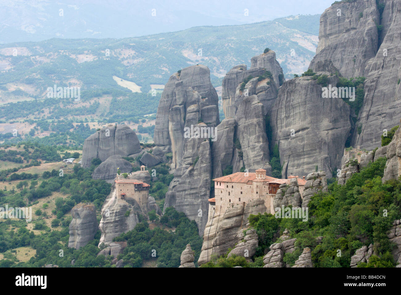 Europa, Griechenland, Meteora. Agias Varvaras Rousanou Kloster für Nonnen. Stockfoto