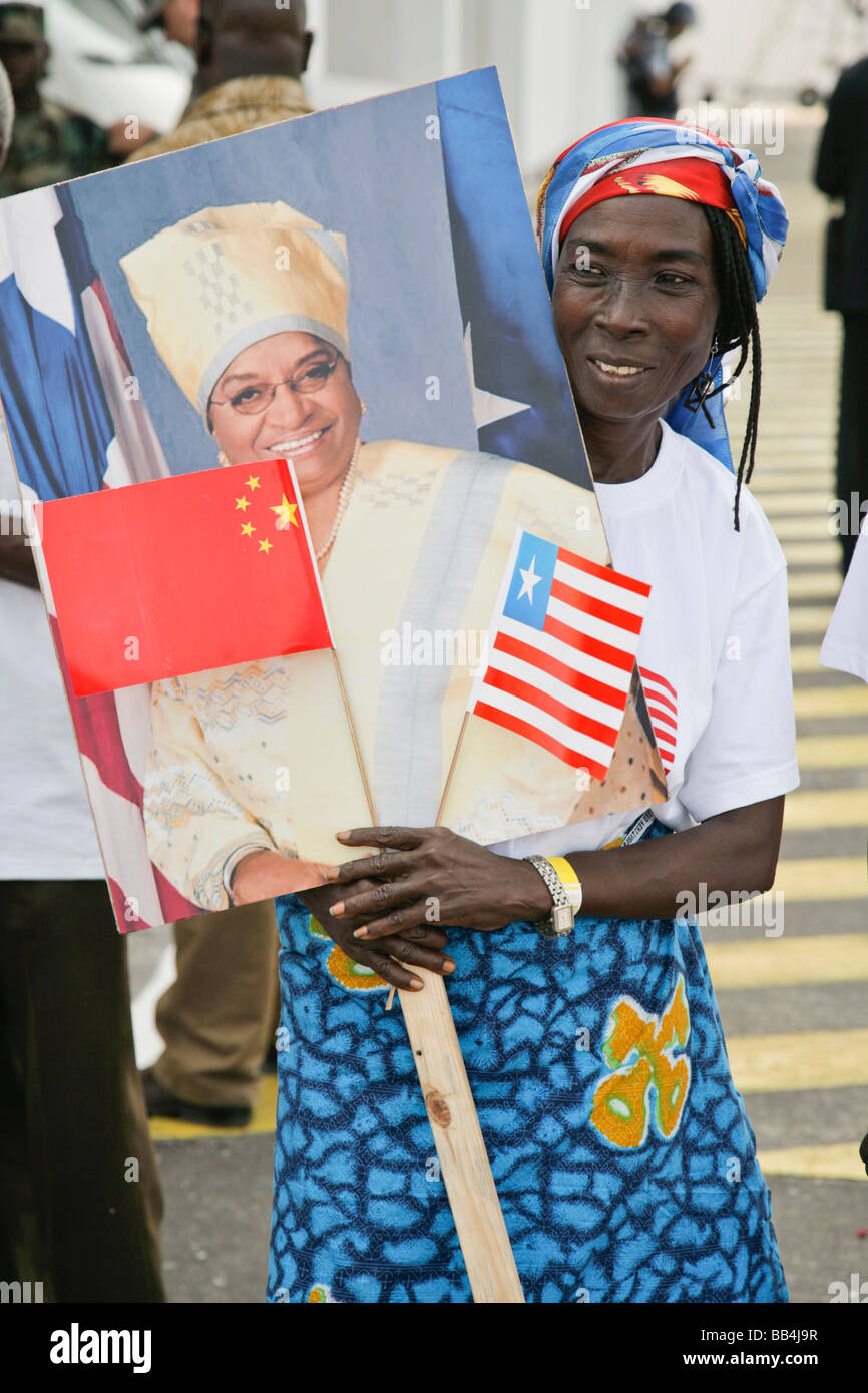 Liberianer feiern Besuch des chinesischen Präsidenten Stockfoto
