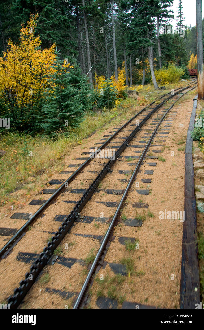 Colorado, Colorado Springs, Manitou Springs. Pikes Peak Cog Railway. Ansichten aus dem Zug. Stockfoto