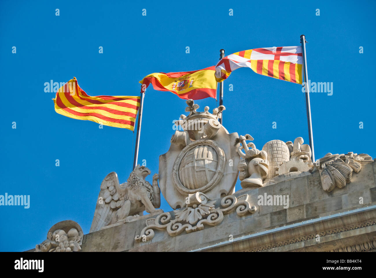 katalanische und spanische Flaggen Stockfoto