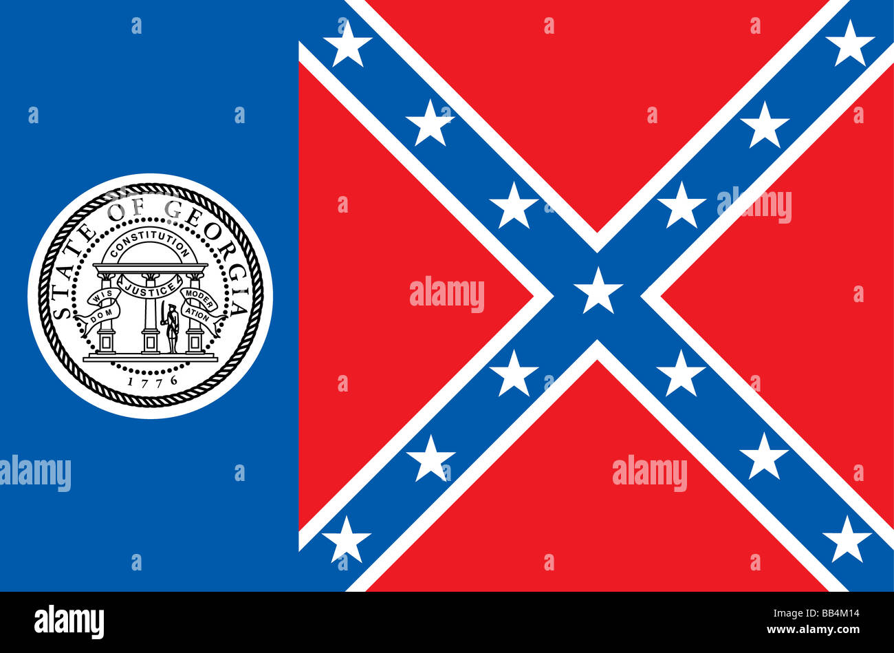 Historische Flagge von Georgia, einem Zustand in den südlichen Vereinigten Staaten von Amerika, aus 1. Juli 1956, bis 31. Januar 2001. Stockfoto