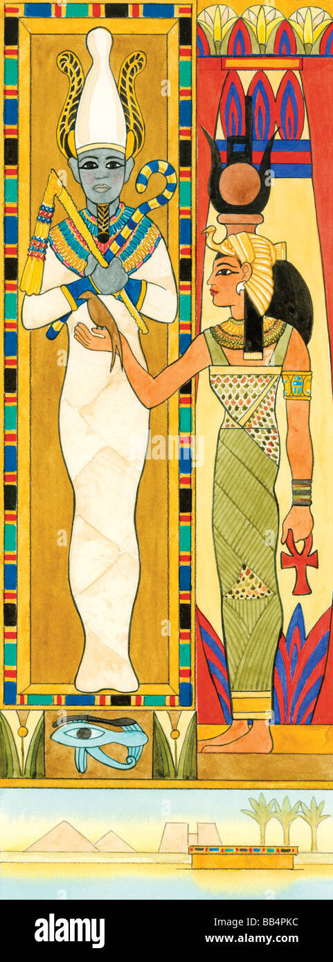 Alte ägyptische Götter, Isis (r), magische Heiler und Vorbild für Frauen, und Osiris, Gott der Fruchtbarkeit und der Verkörperung der Toten Stockfoto