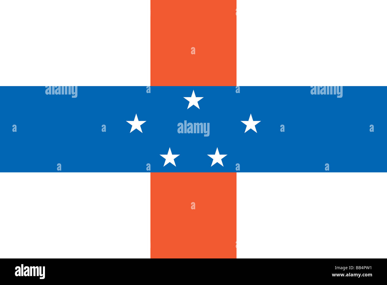 Flagge der niederländischen Antillen, fünf Inseln im karibischen Meer, ein autonomer Teil des Königreichs der Niederlande. Stockfoto